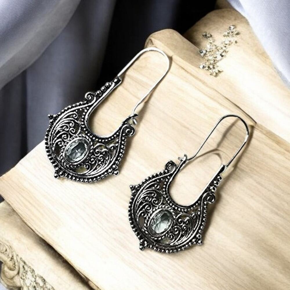 Filigree Scroll Drop Earrings Silver Tone Dangle Vintage Romantic Boho Antique